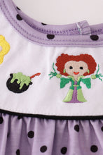 Load image into Gallery viewer, Purple Halloween dot witch embroidery dress