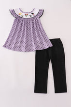Load image into Gallery viewer, Purple Halloween dot witch embroidery pants set