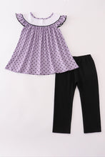 Load image into Gallery viewer, Purple Halloween dot witch embroidery pants set