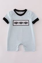 Load image into Gallery viewer, Blue Halloween spider embroidery stripe romper