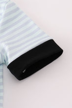 Load image into Gallery viewer, Blue Halloween spider embroidery stripe romper