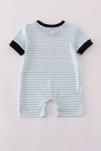 Load image into Gallery viewer, Blue Halloween spider embroidery stripe romper