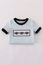 Load image into Gallery viewer, Blue Halloween spider embroidery stripe romper