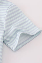 Load image into Gallery viewer, Blue Halloween spider embroidery stripe top