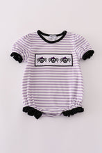 Load image into Gallery viewer, Purple Halloween spider embroidery stripe ruffle bubble