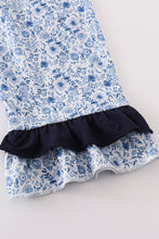 Load image into Gallery viewer, Blue floral print tiered mom ruffle dress