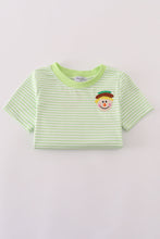 Load image into Gallery viewer, Green scarecrow embroidery stripe top