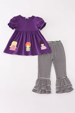 Load image into Gallery viewer, Purple halloween witch applique pants set
