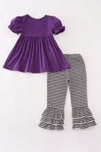 Load image into Gallery viewer, Purple halloween witch applique pants set