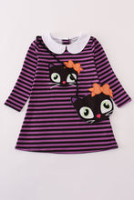 Load image into Gallery viewer, Purple halloween cat stripe dress 2pc set