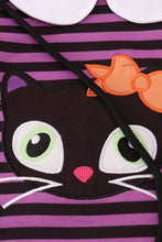 Load image into Gallery viewer, Purple halloween cat stripe dress 2pc set