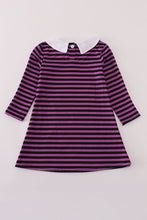 Load image into Gallery viewer, Purple halloween cat stripe dress 2pc set