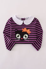 Load image into Gallery viewer, Purple halloween cat stripe dress 2pc set