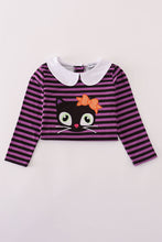 Load image into Gallery viewer, Purple halloween cat stripe dress 2pc set