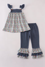 Load image into Gallery viewer, Blue meadow charm lace ruffle pants set