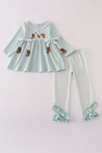 Load image into Gallery viewer, Blue boots embroidery ruffle pants set