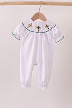 Load image into Gallery viewer, White wreath smocked romper