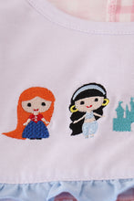 Load image into Gallery viewer, Pink princess castle embroidery gingham ruffle pants set