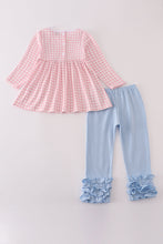 Load image into Gallery viewer, Pink princess castle embroidery gingham ruffle pants set