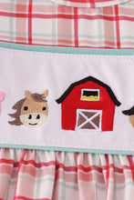 Load image into Gallery viewer, Red plaid farm embroidery ruffle bubble