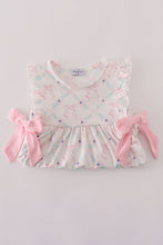 Load image into Gallery viewer, Pink floral bow print ruffle pants set