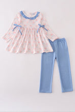 Load image into Gallery viewer, Pink floral print ruffle bow pants set