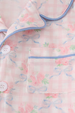 Load image into Gallery viewer, Pink floral print ruffle pajamas set