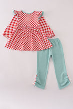 Load image into Gallery viewer, Red farm smocked ruffle pants set