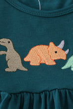 Load image into Gallery viewer, Blue dinosaur embroidery plaid ruffle pants set