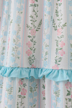 Load image into Gallery viewer, Blue floral print smocked mom dress