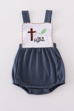 Load image into Gallery viewer, Blue he is risen embroidery boy bubble