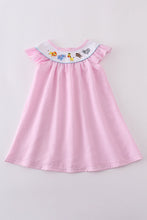 Load image into Gallery viewer, Pink seersucker animal embroidery dress
