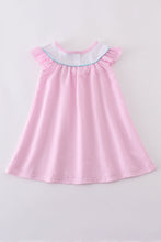 Load image into Gallery viewer, Pink seersucker animal embroidery dress