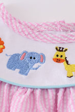Load image into Gallery viewer, Pink seersucker animal embroidery dress