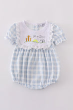 Load image into Gallery viewer, Blue plaid he is risen embroidery bubble