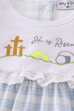 Load image into Gallery viewer, Blue plaid he is risen embroidery bubble