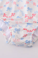 Load image into Gallery viewer, Blue bow lattice print mom swimsuit