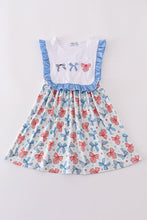 Load image into Gallery viewer, Bow trellis print embroidery ruffle dress