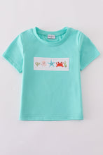Load image into Gallery viewer, Blue marine creature embroidery smocked top