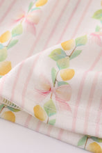 Load image into Gallery viewer, Pink lemon print bow ruffle bloomer set