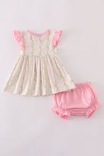 Load image into Gallery viewer, Pink lemon print bow ruffle bloomer set
