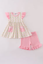 Load image into Gallery viewer, Pink lemon print bow ruffle shorts set