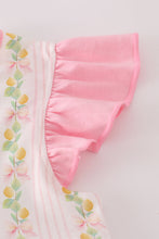 Load image into Gallery viewer, Pink lemon print bow ruffle shorts set