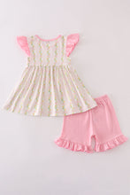 Load image into Gallery viewer, Pink lemon print bow ruffle shorts set