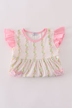 Load image into Gallery viewer, Pink lemon print bow ruffle shorts set