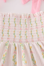 Load image into Gallery viewer, Pink lemon print bow smocked tiered mom&me dress