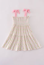Load image into Gallery viewer, Pink lemon print bow smocked tiered mom&me dress