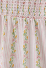 Load image into Gallery viewer, Pink lemon print bow smocked tiered mom&me dress