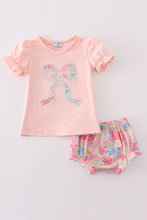 Load image into Gallery viewer, Pink Floral Print Bow Applique Bloomer Set