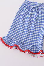 Load image into Gallery viewer, Blue flag bow gingham shorts set